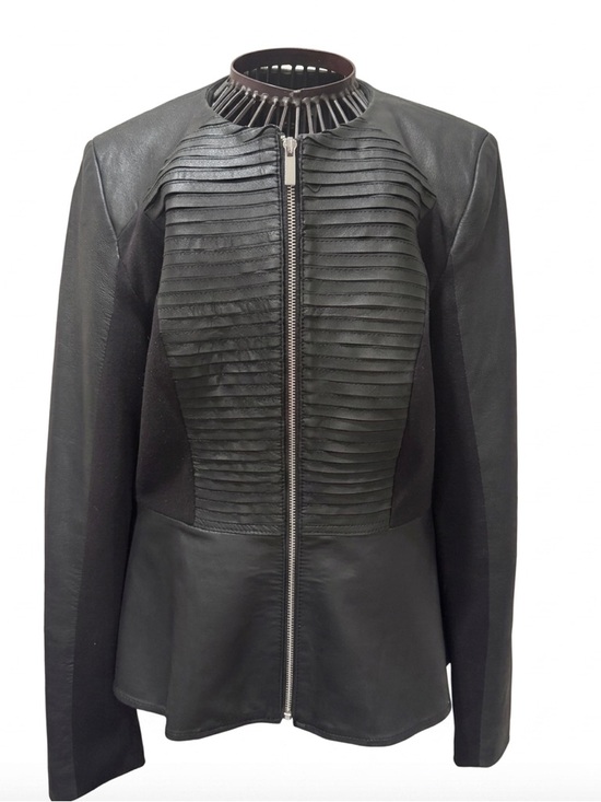 bagatelle Jackets & Blazers - Bagatelle - Black Leather - Moto Jacket - Peplum - Zip - Mixed Media- M